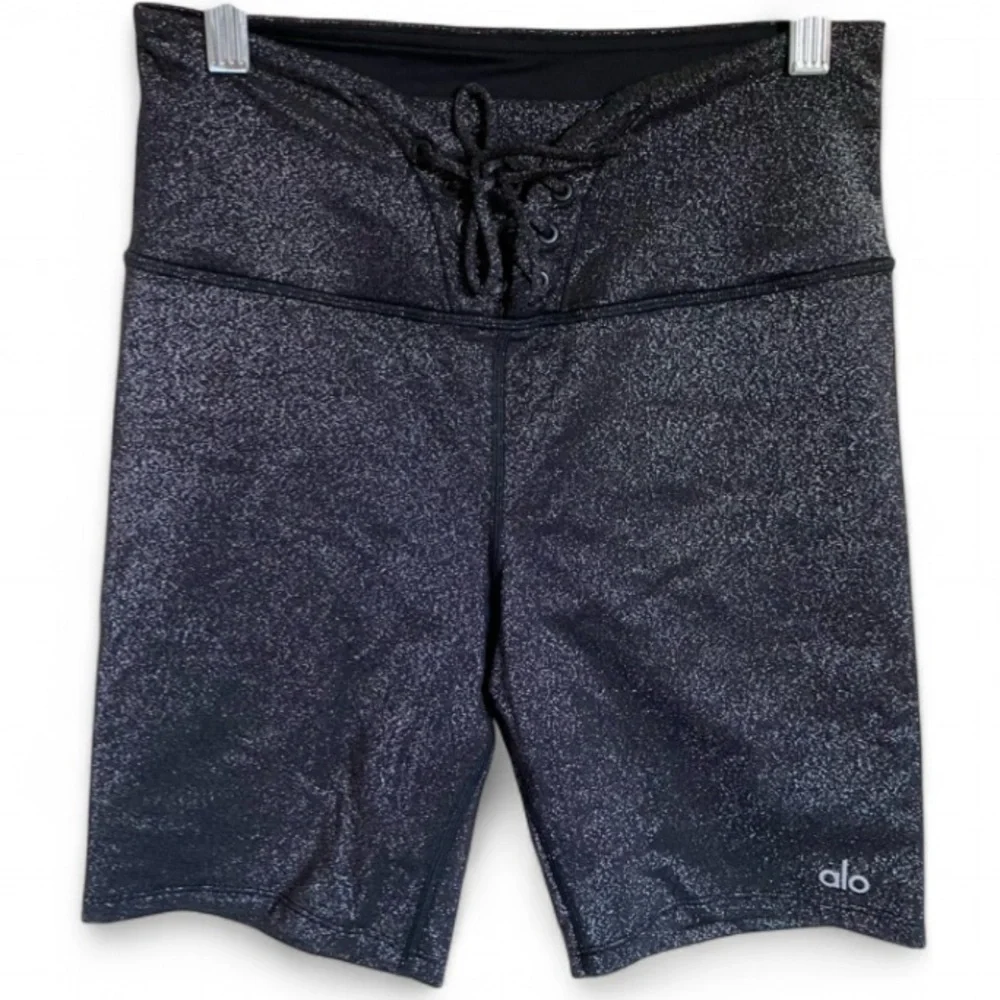 ALO Yoga Charcoal Glitter Tie High Waist Bike Shorts size Small